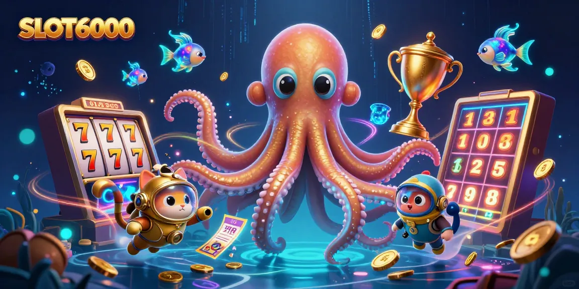 SLOT6000 offers a thrilling experience with a kraken, diving cat, and vivid casino elements.