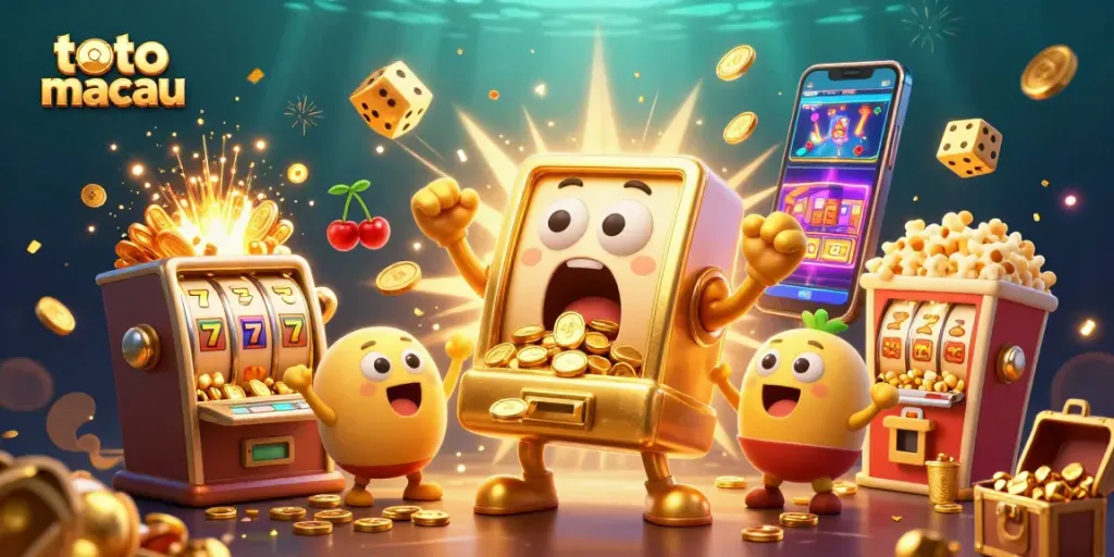 Menang besar di toto macau dengan mesin slot emas yang mengeluarkan koin dan energik!