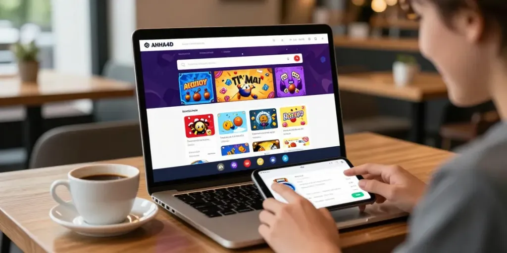 Pengalaman bermain AHHA4D dengan tampilan antarmuka yang ramah pengguna di smartphone di kafe yang nyaman.