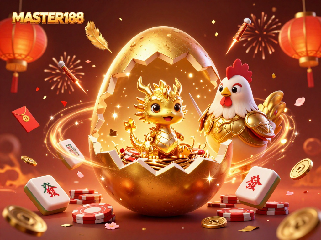 Master188 showcases a dynamic casino scene with golden dragon and poker chips, celebrating gambling.