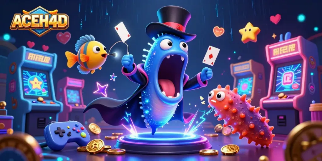 Experience thrilling gameplay with ACEH4D in this vibrant and dynamic casino-themed illustration.