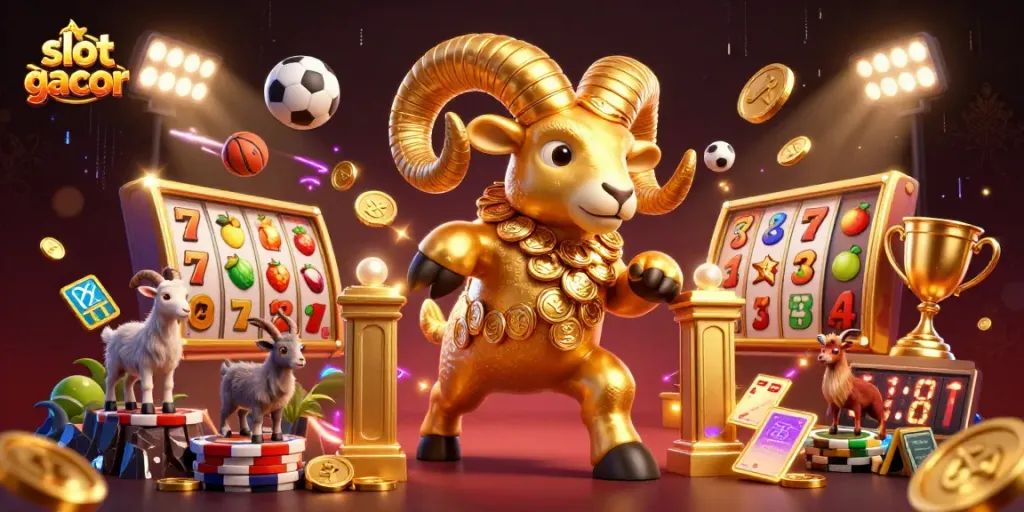 Memenangkan slot gacor dengan warna emas dan suasana mewah dalam ilustrasi 3D.