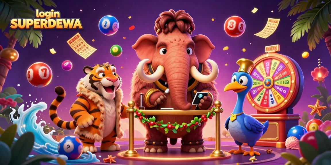 Engage in exciting lottery action at login SUPERDEWA with vibrant casino elements and characters.