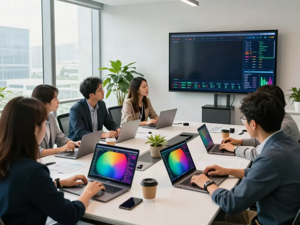Rajabandot team analyzing Togel results and dream interpretations in a modern office.