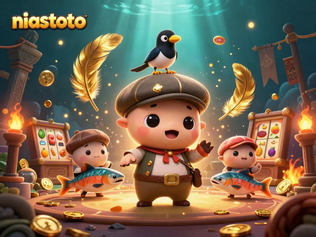 Experience the excitement of niastoto with a whimsical 3D illustration of playful characters in a vibrant casino setting.