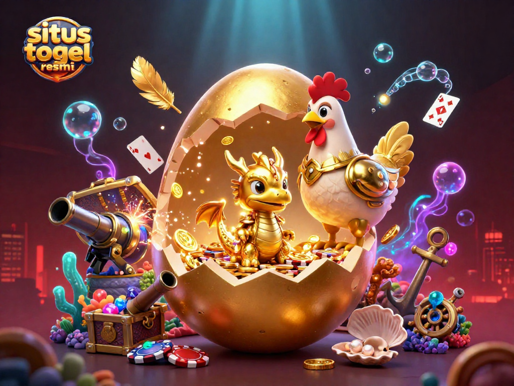Menyaksikan situs togel resmi dengan peti harta karun dan naga emas di antara chip poker yang berkilau.