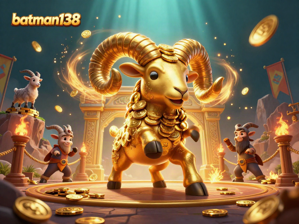 Engage with batman138 at the dynamic gaming arena filled with golden tokens and vibrant characters.