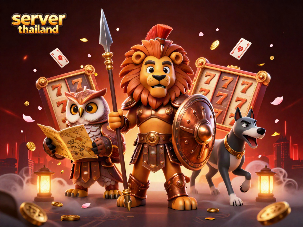 Engage with an exhilarating 3D scene featuring server thailand alongside vivid casino elements and characters.