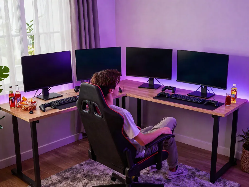 Gamer enjoying slot gacor games on a vibrant and engaging gaming setup.