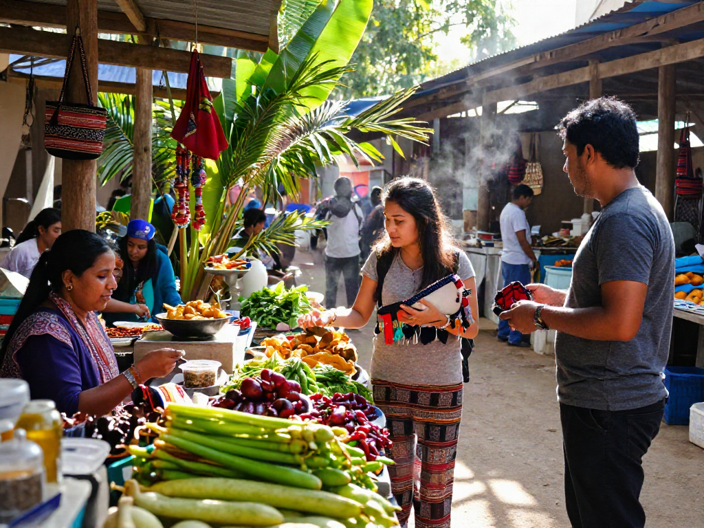 Pasar lokal Pakhoki dengan pedagang ramah dan kerajinan tradisional.