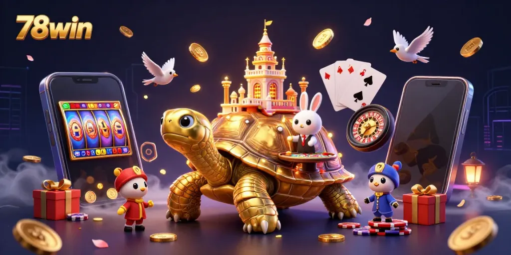Experience exciting games at 78win with a captivating casino scene featuring gold and entertainment.