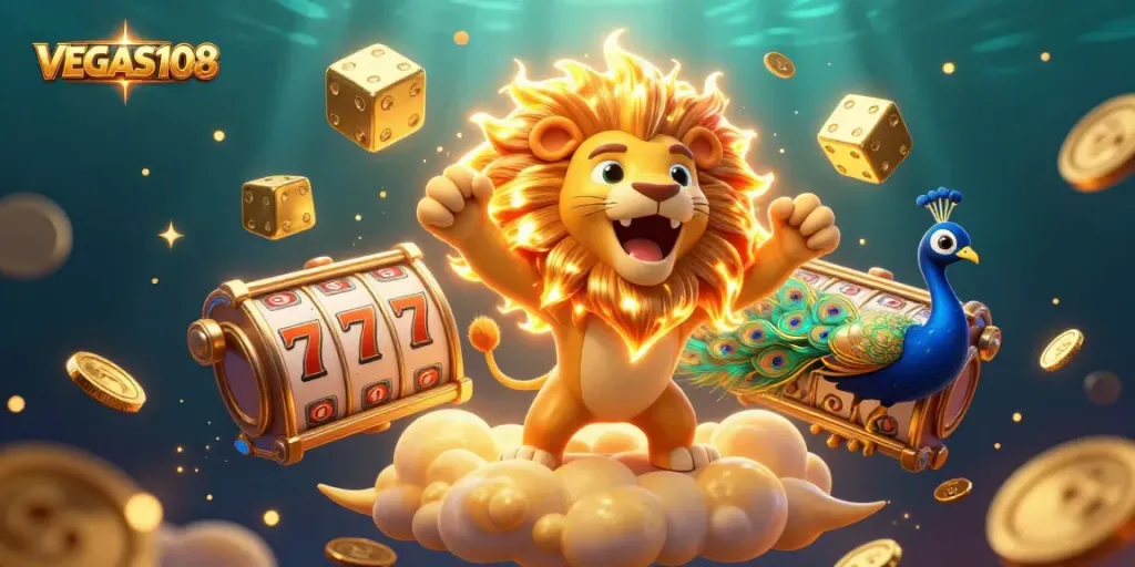 Win big at VEGAS108 with thrilling slot reels and a captivating casino scene.
